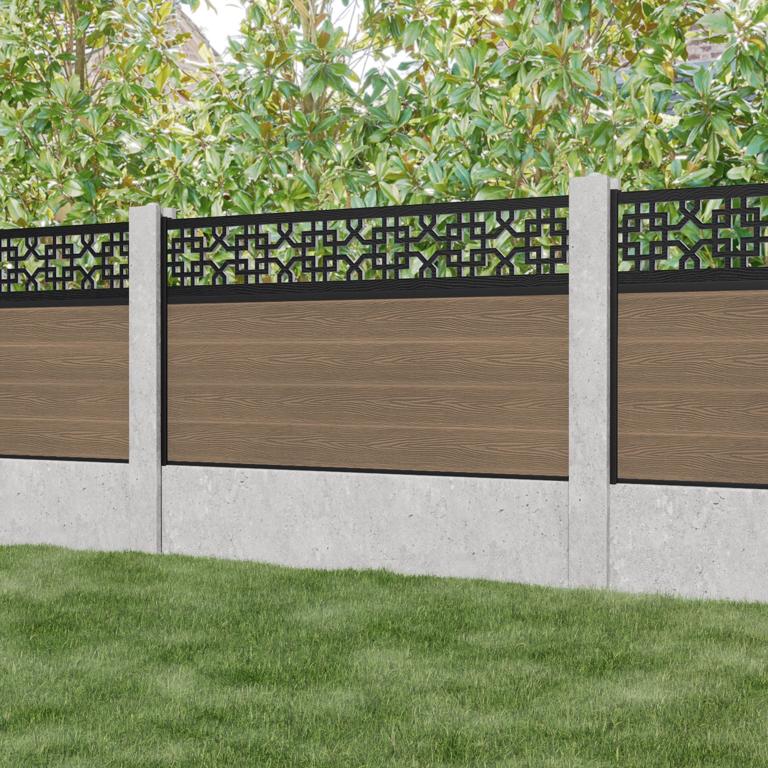 Classic Zaria Fence Panel - Teak - for existing concrete posts