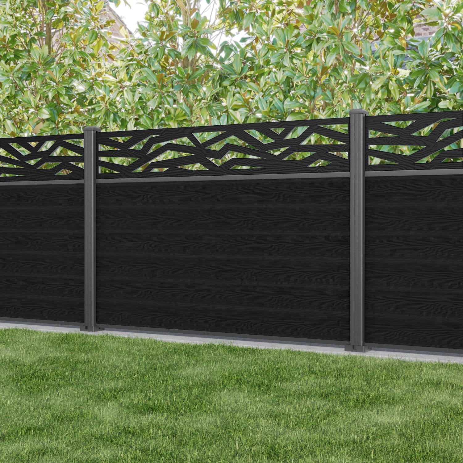 Classic Zenith Fence Panel - Black - with our aluminium posts