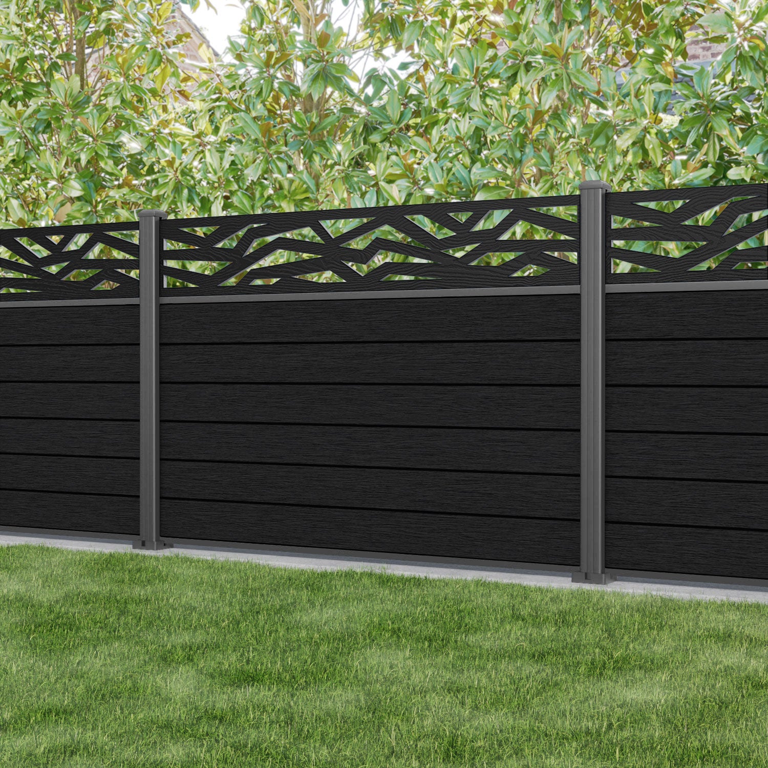 Fusion Zenith Fence Panel - Black - with our aluminium posts