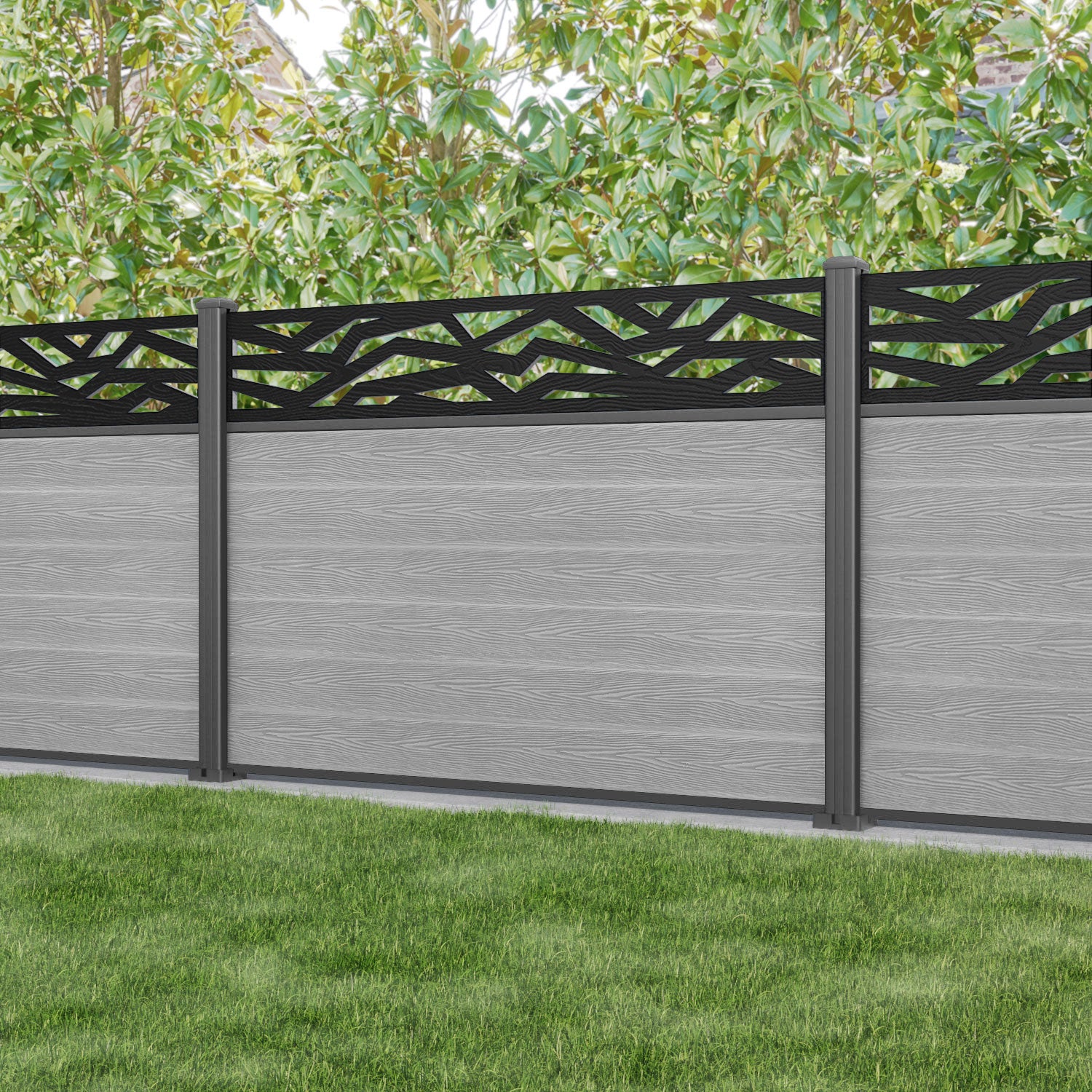 Classic Zenith Fence Panel - Light Grey - with our aluminium posts