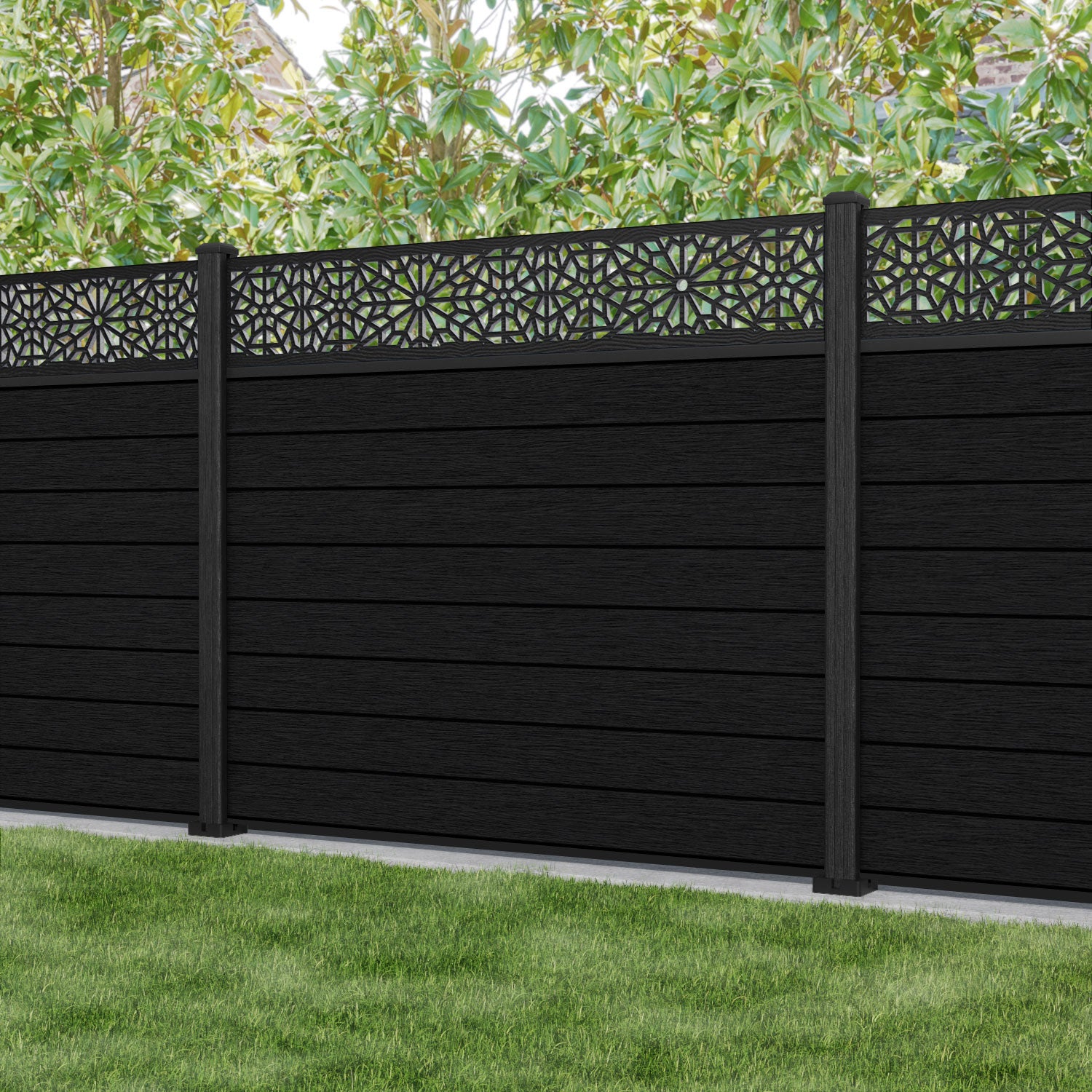 Fusion Alnara Fence Panel - Black - with our composite posts