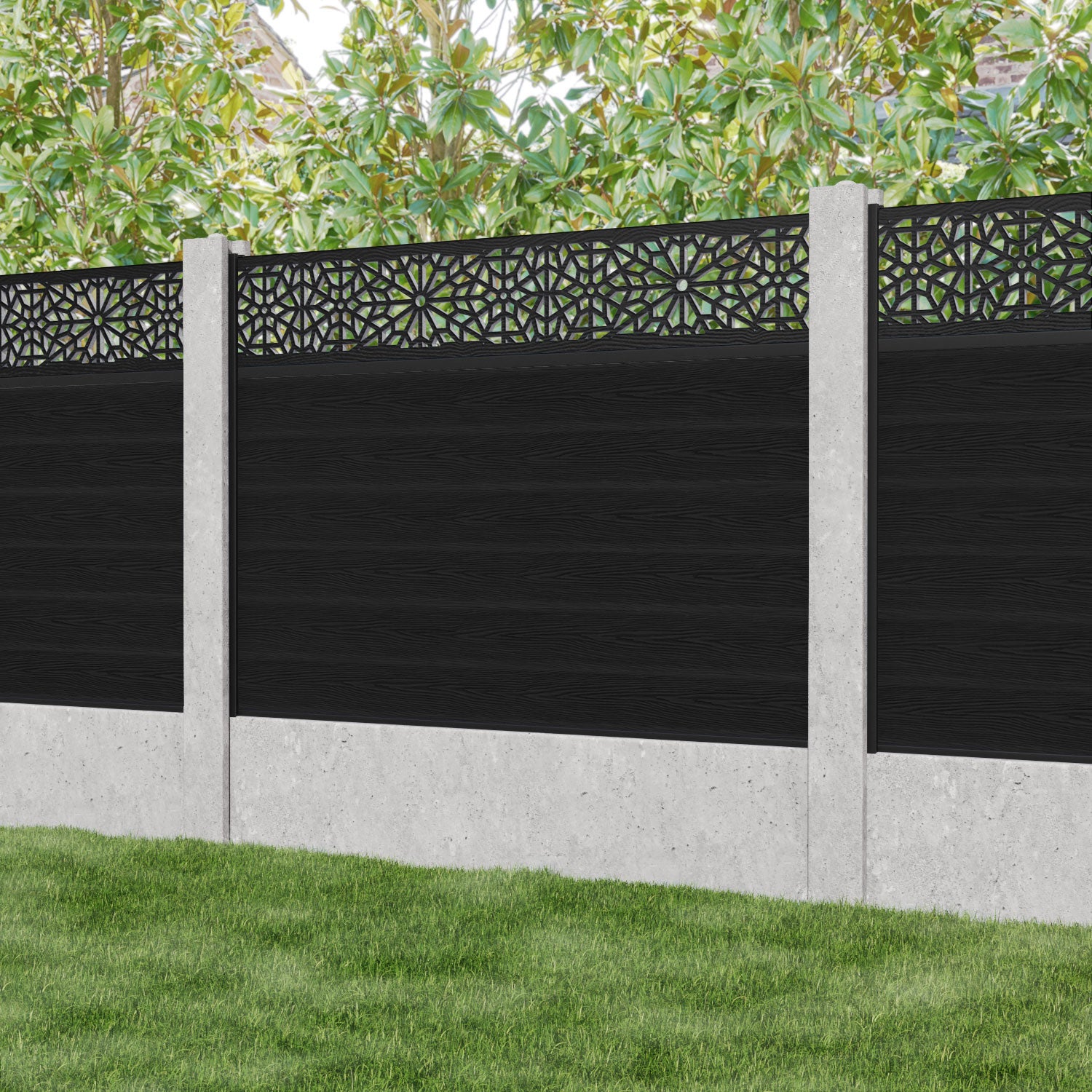 Classic Alnara Fence Panel - Black - for existing concrete posts