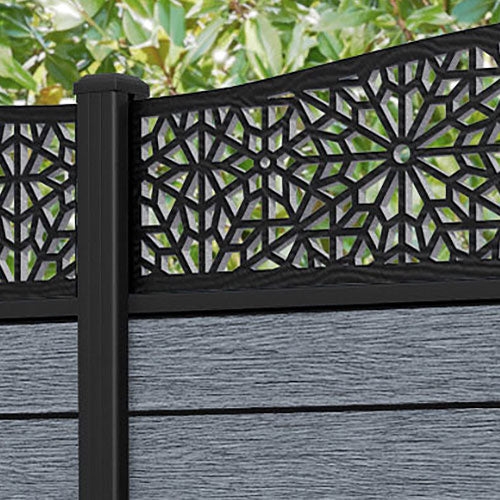 Fusion Alnara Curved Top Fence Panel - Anthracite - with our aluminium posts