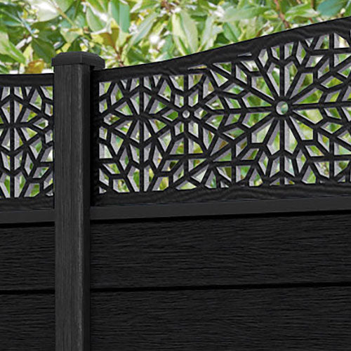 Fusion Alnara Curved Top Fence Panel - Black - with our composite posts