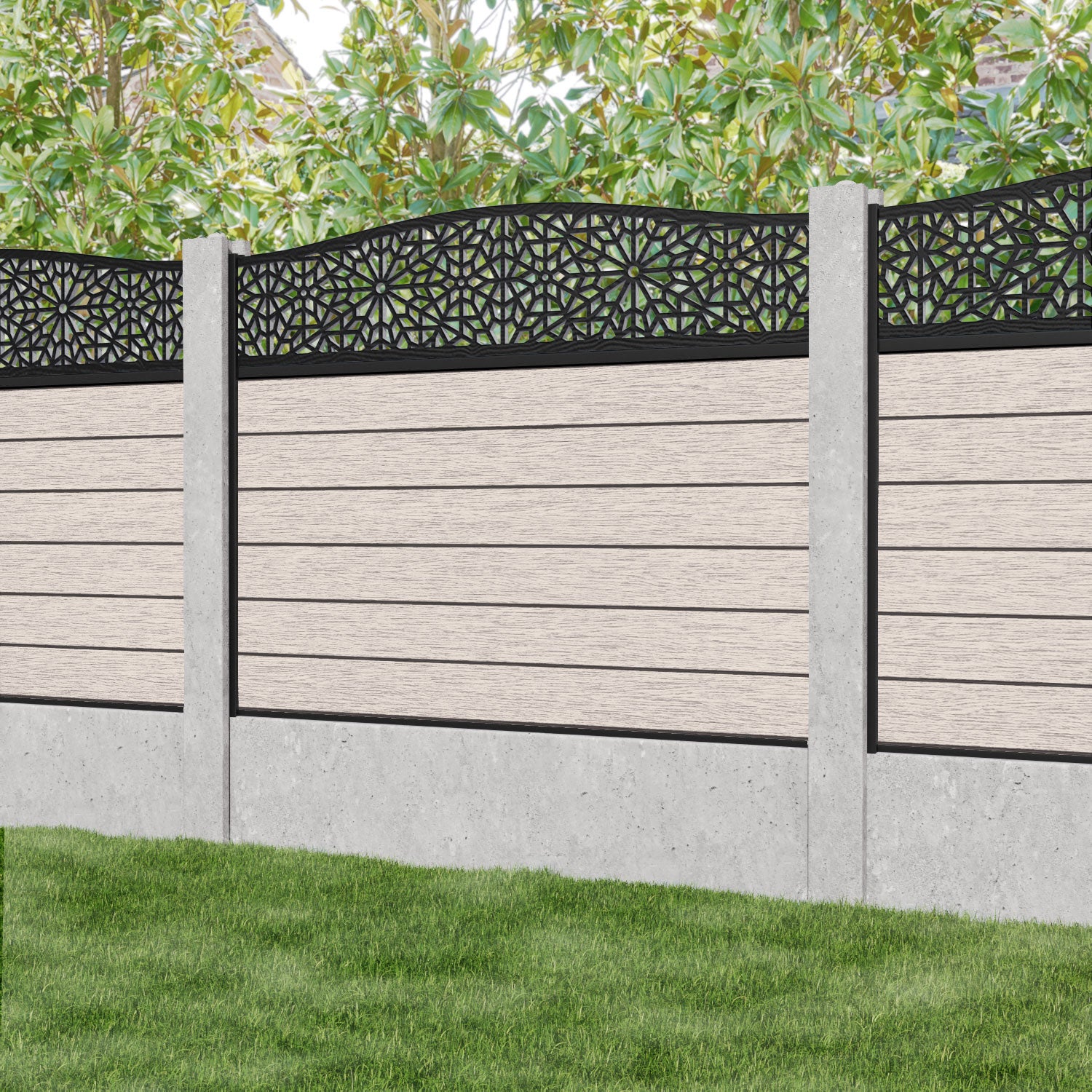 Fusion Alnara Curved Top Fence Panel - Mid Stone - for existing concrete posts
