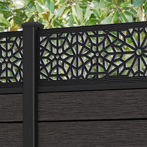 Fusion Alnara Fence Panel - Dark Oak - with our aluminium posts