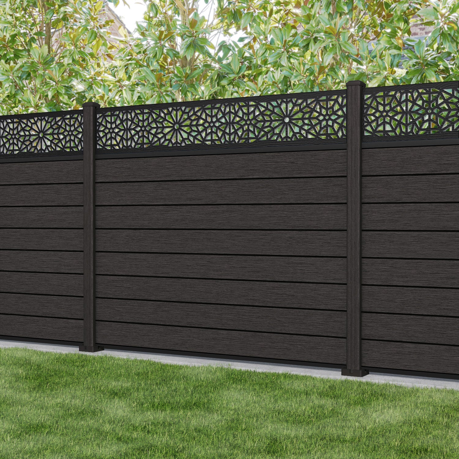 Fusion Alnara Fence Panel - Dark Oak - with our composite posts