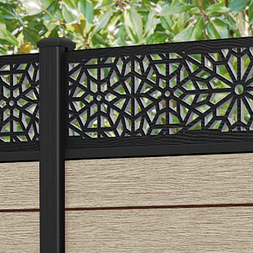 Fusion Alnara Fence Panel - Light Oak - with our aluminium posts