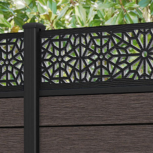 Fusion Alnara Fence Panel - Mid Brown - with our aluminium posts