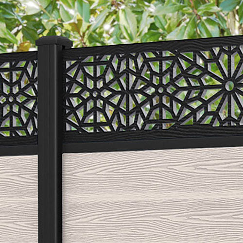 Classic Alnara Fence Panel - Mid Stone - with our aluminium posts