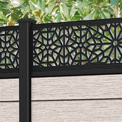 Fusion Alnara Fence Panel - Mid Stone - with our aluminium posts