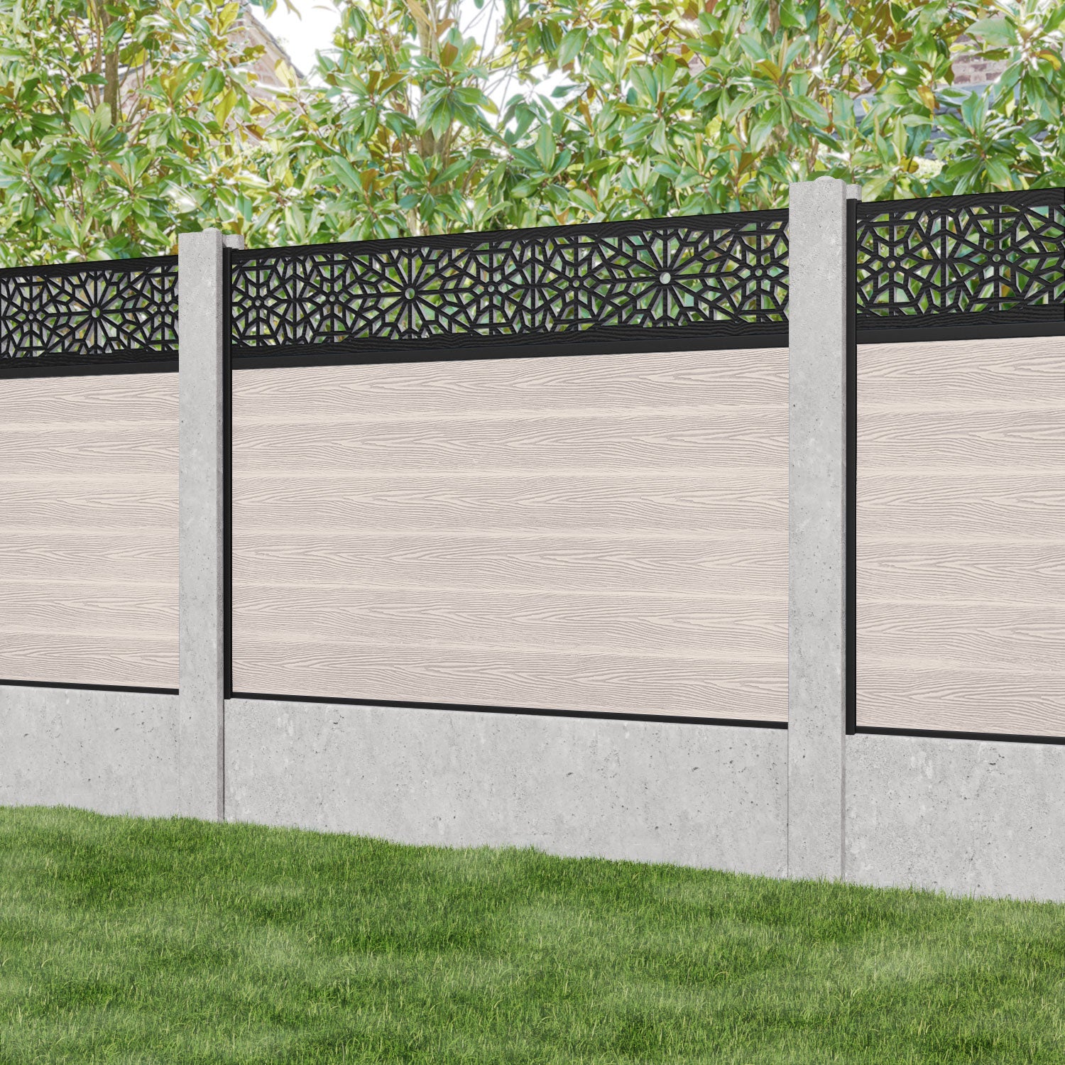 Classic Alnara Fence Panel - Mid Stone - for existing concrete posts