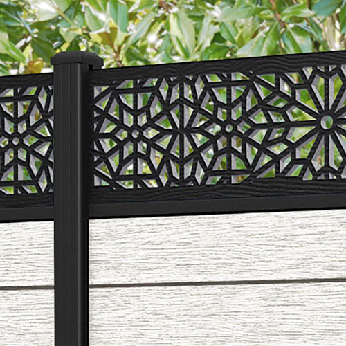 Fusion Alnara Fence Panel - Light Stone - with our aluminium posts