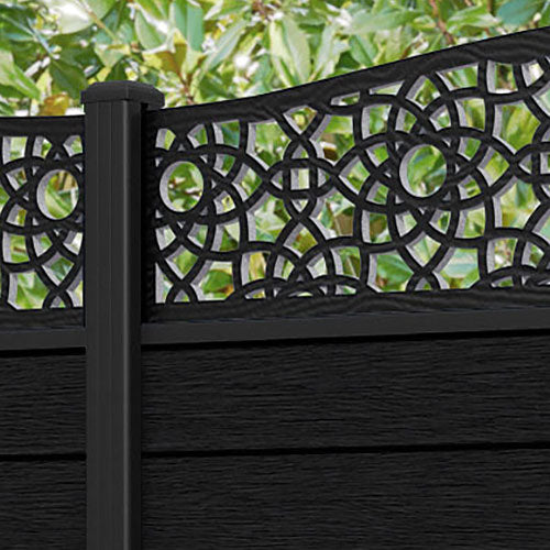 Fusion Ambar Curved Top Fence Panel - Black - with our aluminium posts