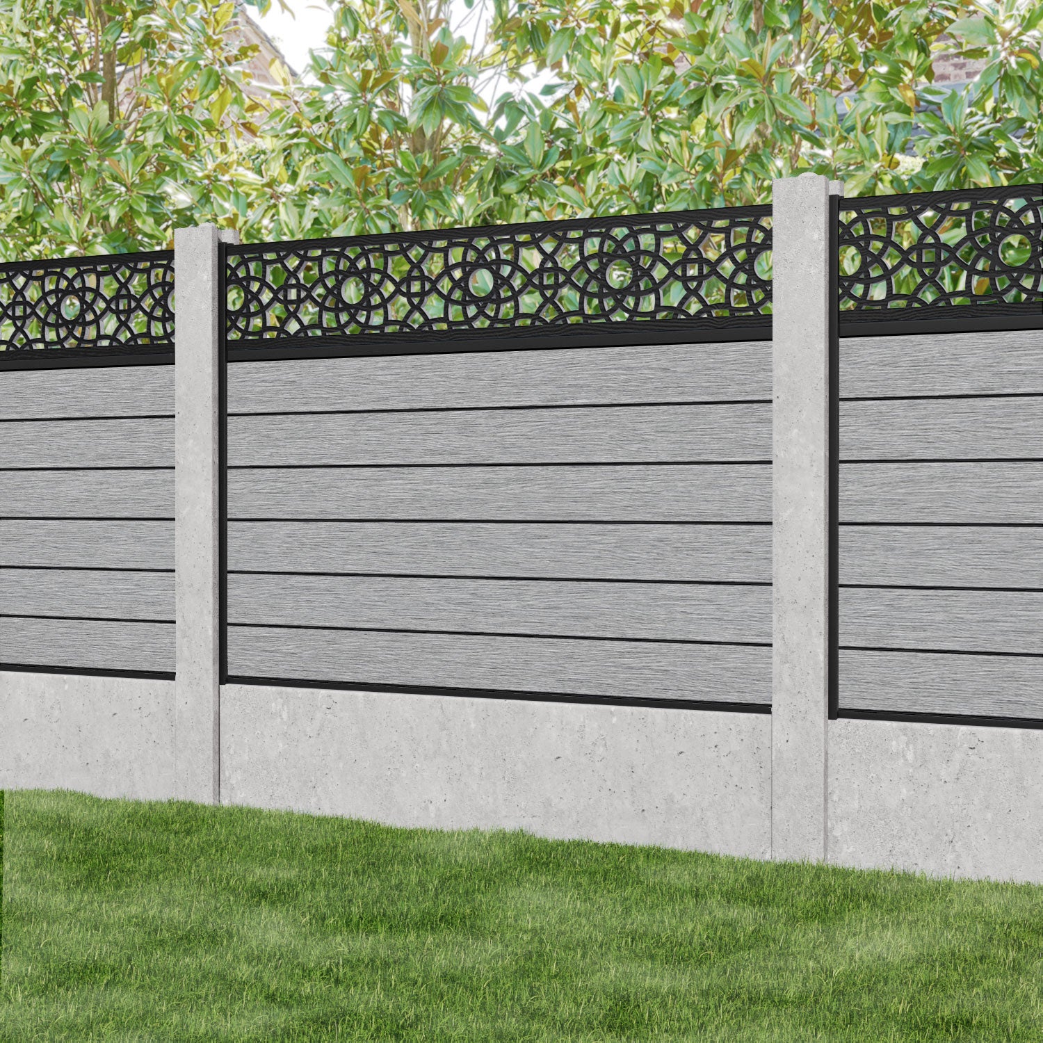 Fusion Ambar Fence Panel - Light Grey - for existing concrete posts