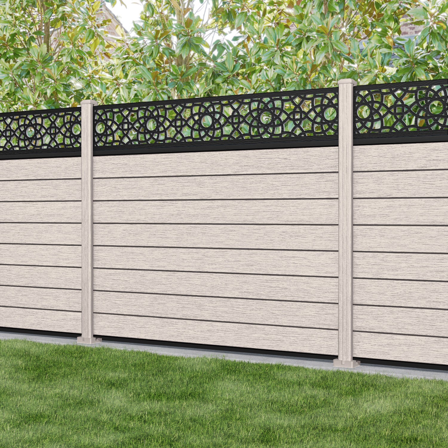 Fusion Ambar Fence Panel - Mid Stone - with our composite posts