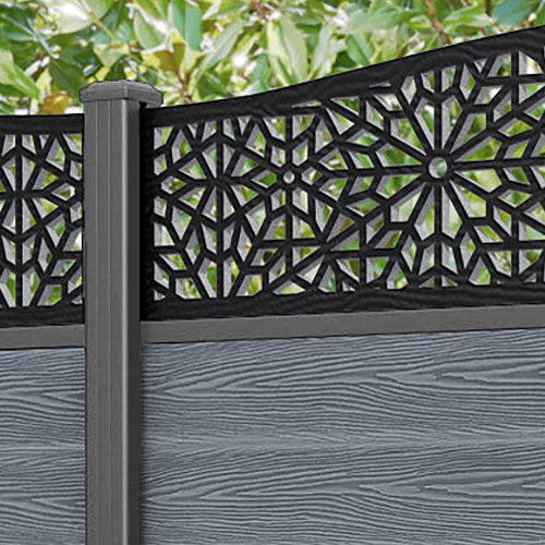 Classic Alnara Curved Top Fence Panel - Anthracite - with our aluminium posts