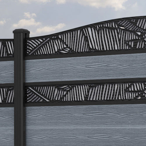 Classic Feather Curved Top Split Screen Fence Panel - Anthracite - with our aluminium posts