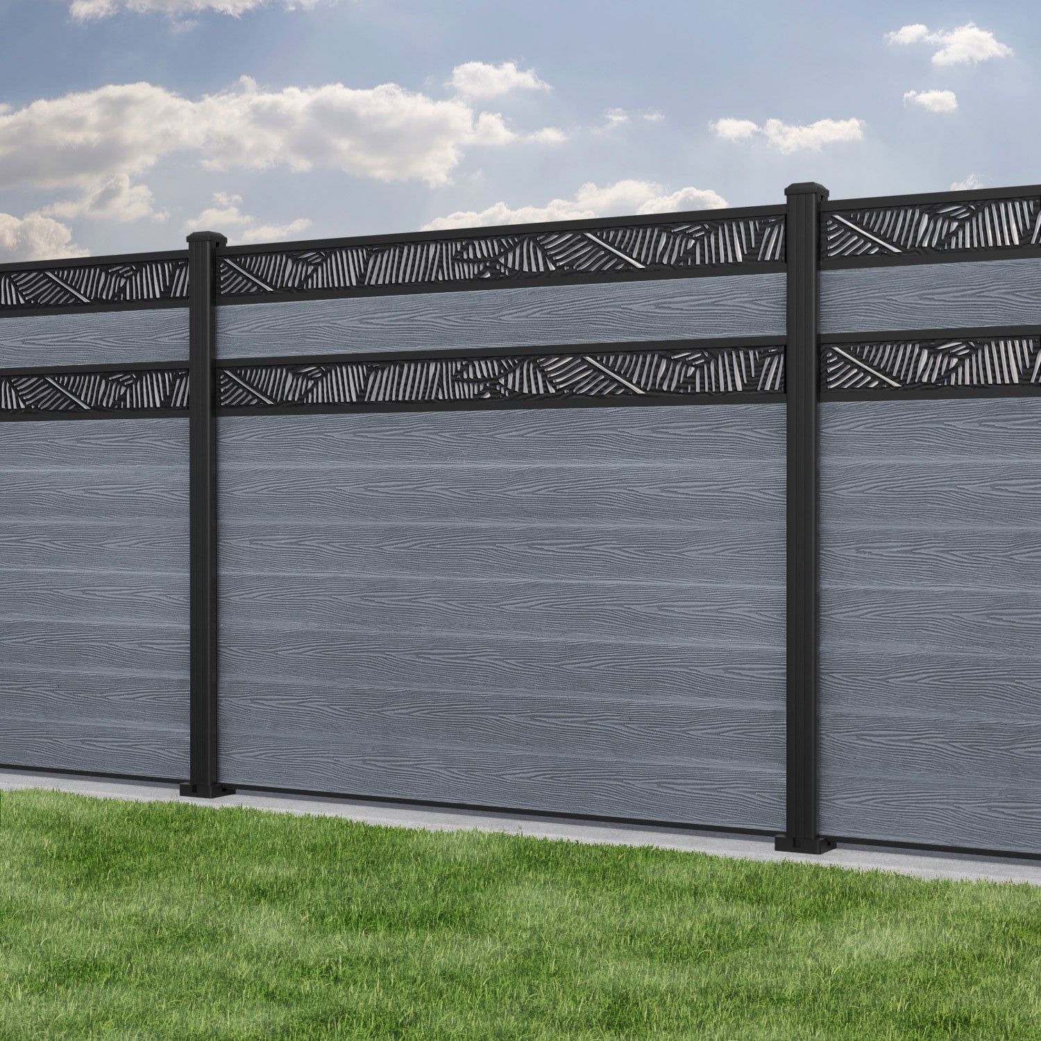Classic Feather Split Screen Fence Panel - Anthracite - with our aluminium posts