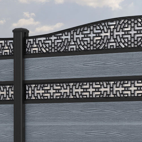 Classic Kumo Curved Top Split Screen Fence Panel - Anthracite - with our aluminium posts