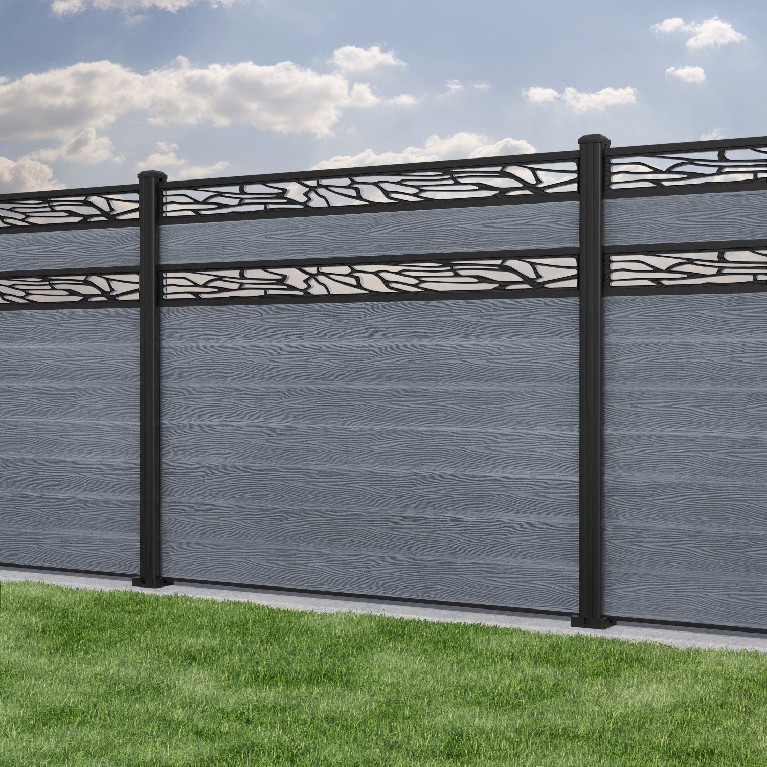 Classic Shatter Split Screen Fence Panel - Anthracite - with our aluminium posts
