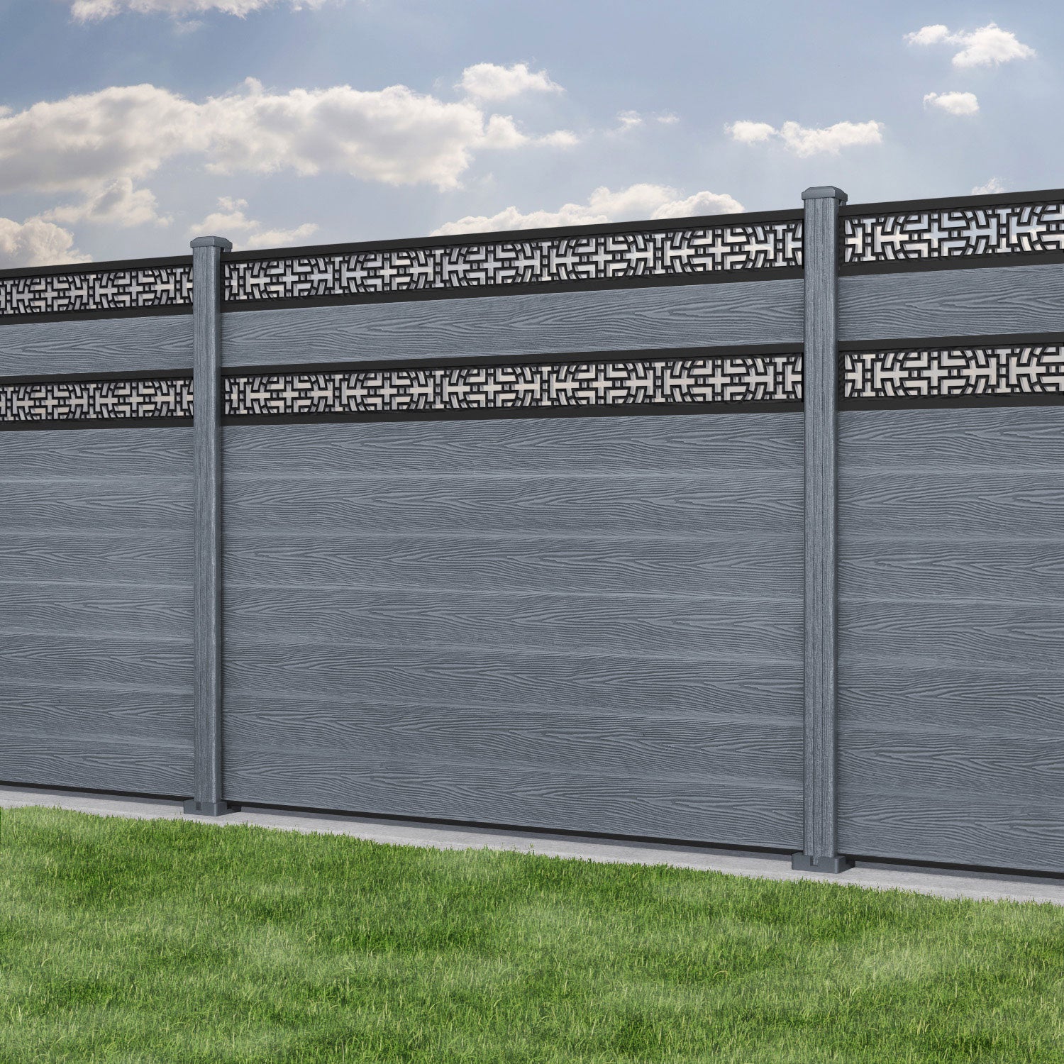 Classic Kumo Split Screen Fence Panel - Anthracite - with our composite posts