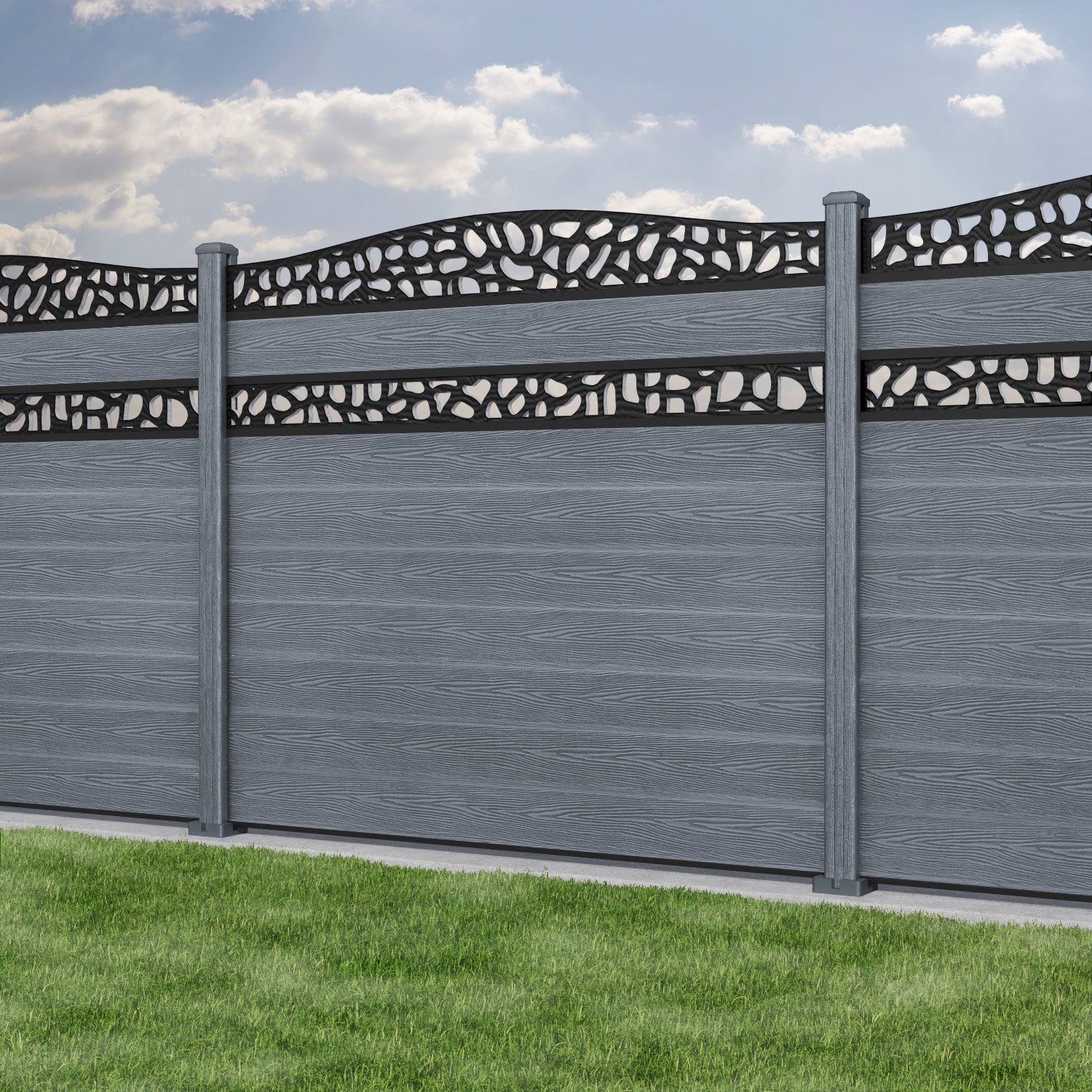 Classic Pebble Curved Top Split Screen Fence Panel - Anthracite - with our composite posts