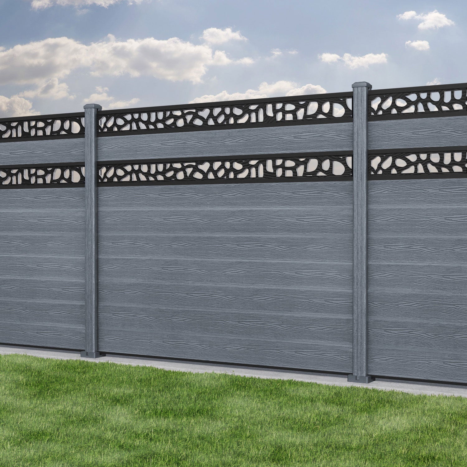 Classic Pebble Split Screen Fence Panel - Anthracite - with our composite posts