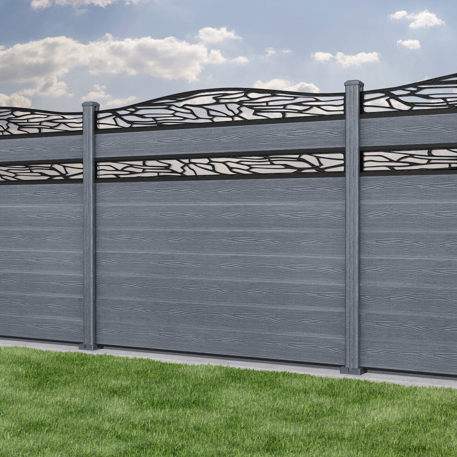 Classic Shatter Curved Top Split Screen Fence Panel - Anthracite - with our composite posts