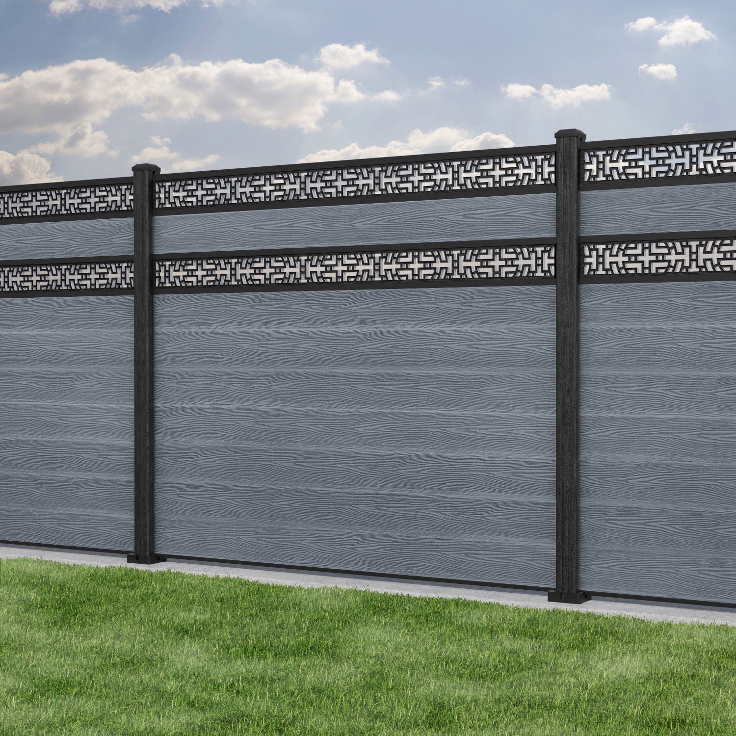 Classic Kumo Split Screen Fence Panel - Anthracite - with our composite posts