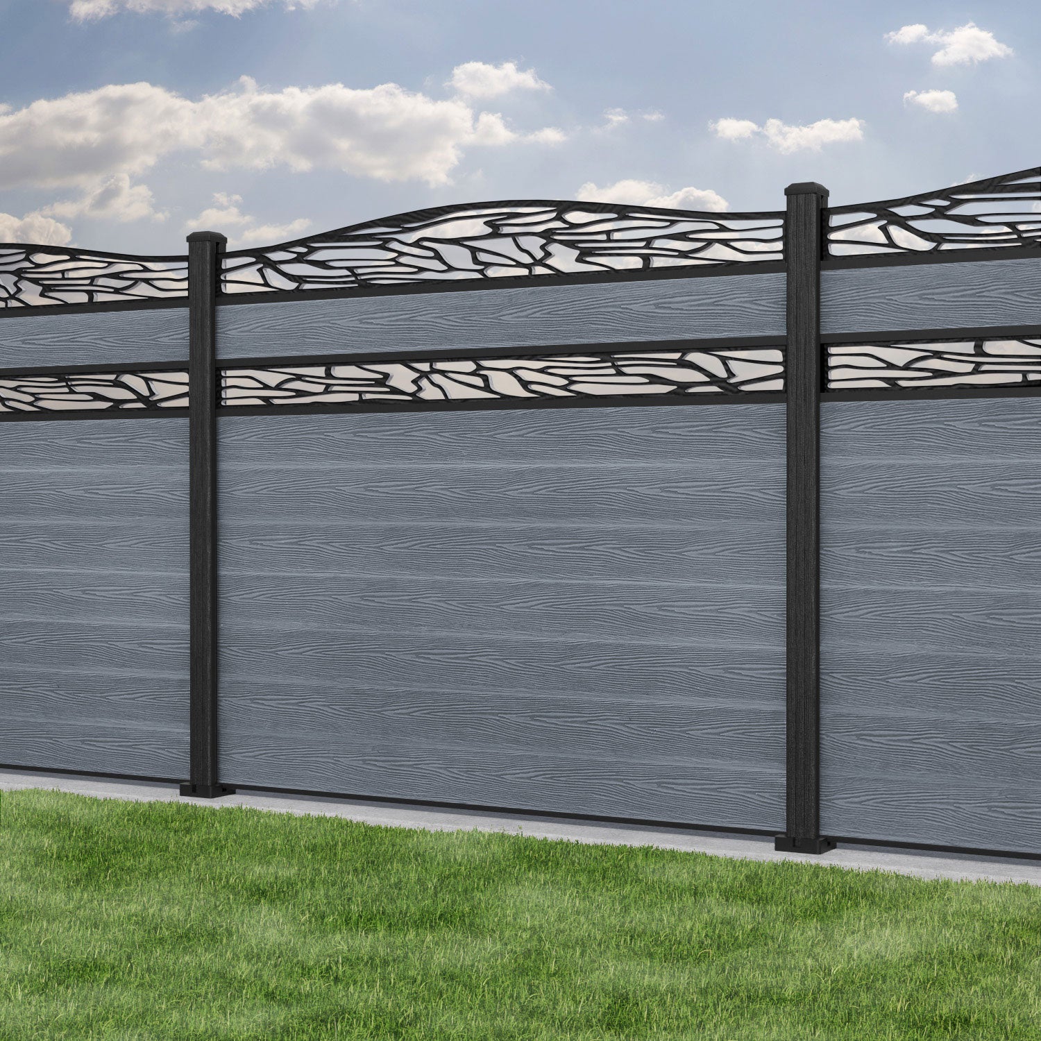 Classic Shatter Curved Top Split Screen Fence Panel - Anthracite - with our composite posts