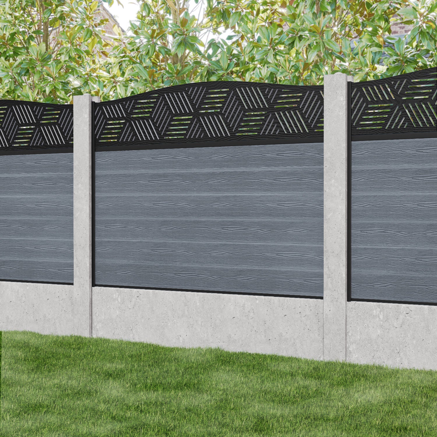 Classic Cubed Curved Top Fence Panel - Anthracite - for existing concrete posts