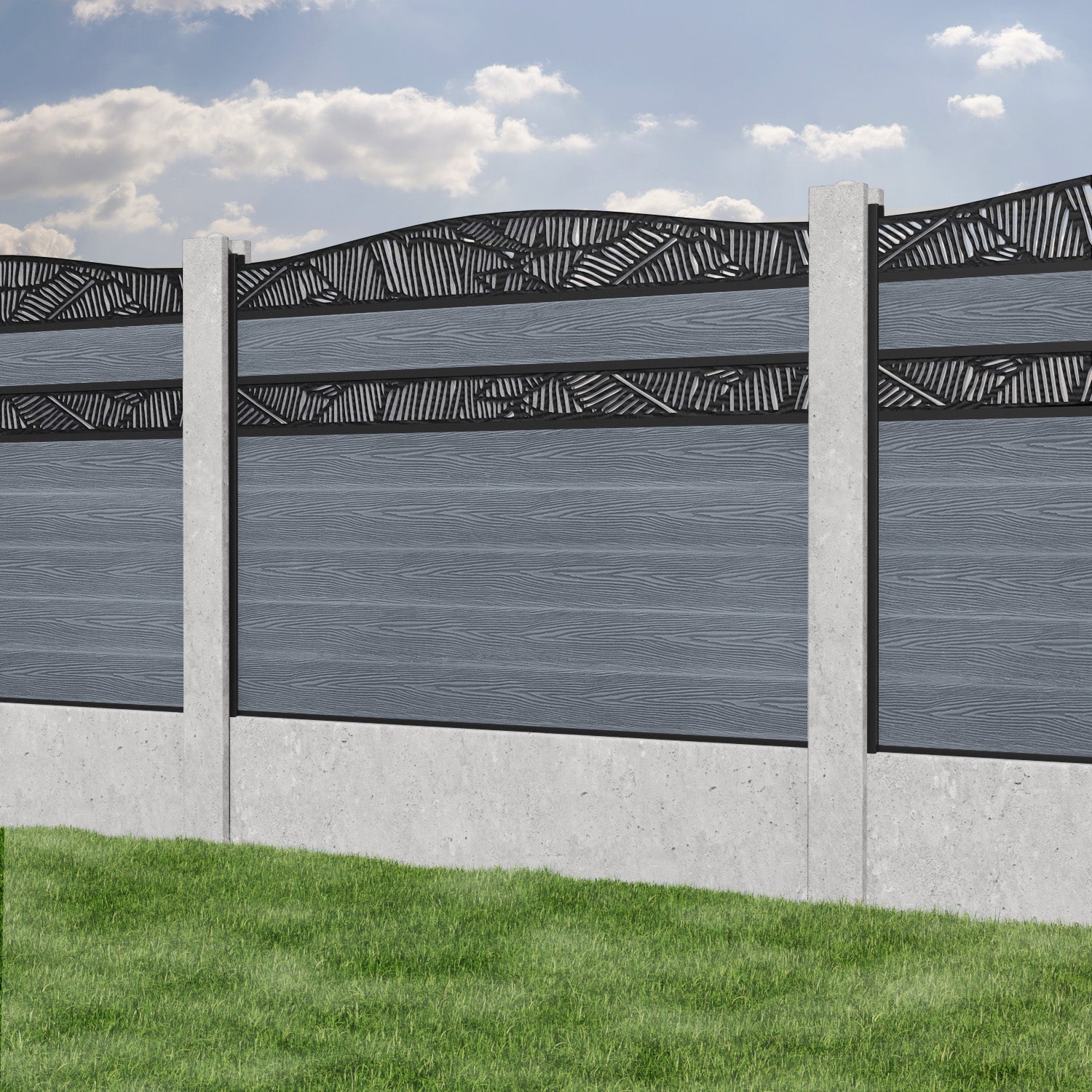 Classic Feather Curved Top Split Screen Fence Panel - Anthracite - for existing concrete posts