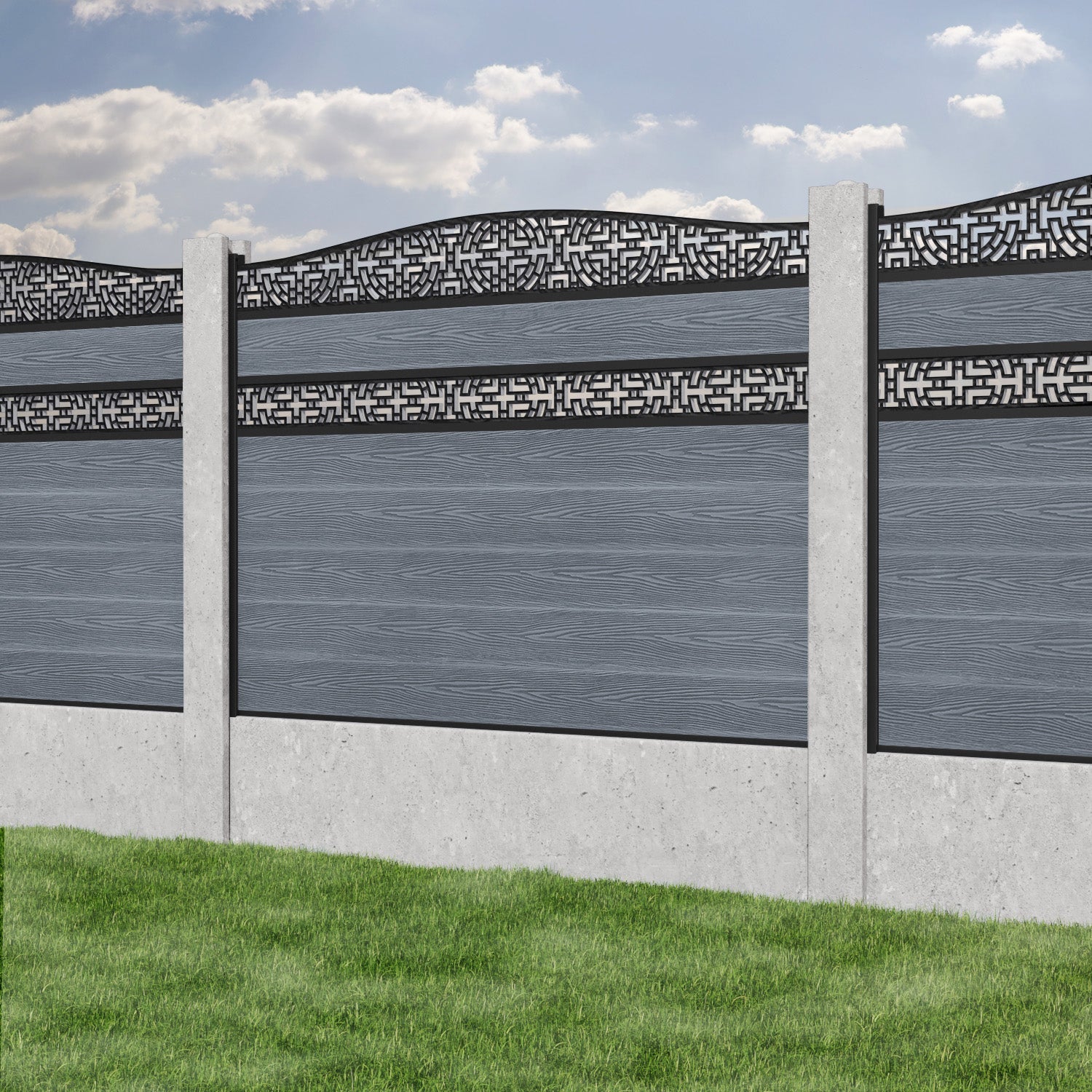 Classic Kumo Curved Top Split Screen Fence Panel - Anthracite - for existing concrete posts
