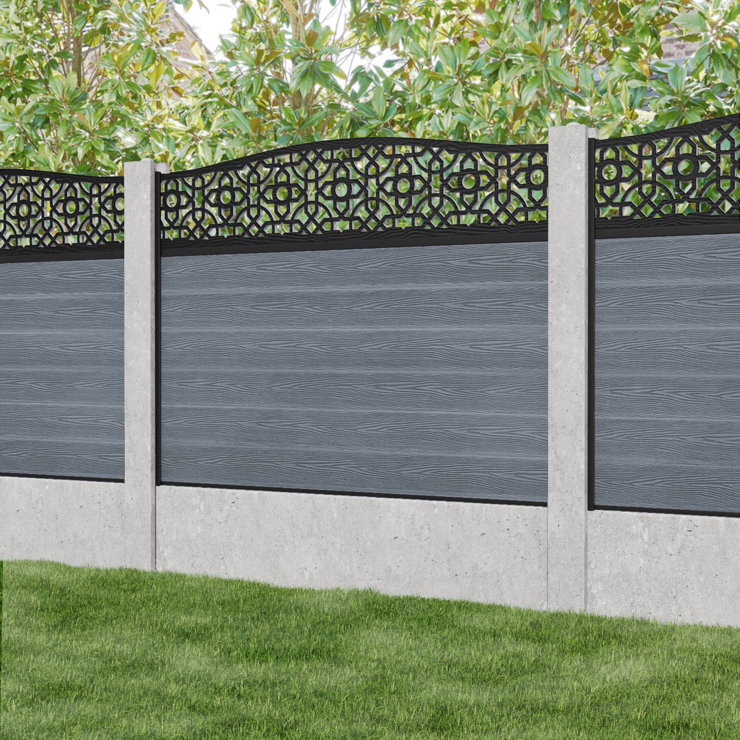 Classic Nabila Curved Top Fence Panel - Anthracite - for existing concrete posts