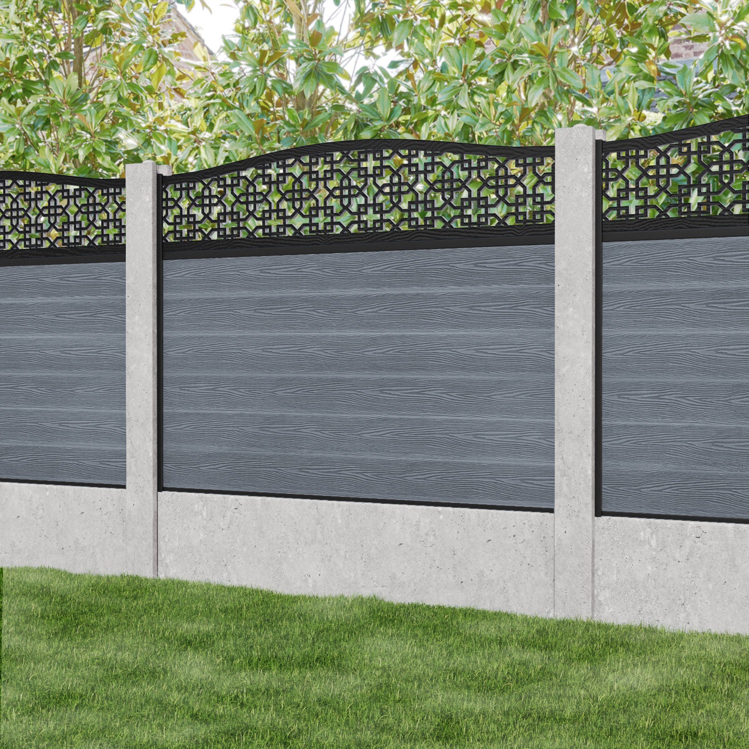 Classic Zaria Curved Top Fence Panel - Anthracite - for existing concrete posts