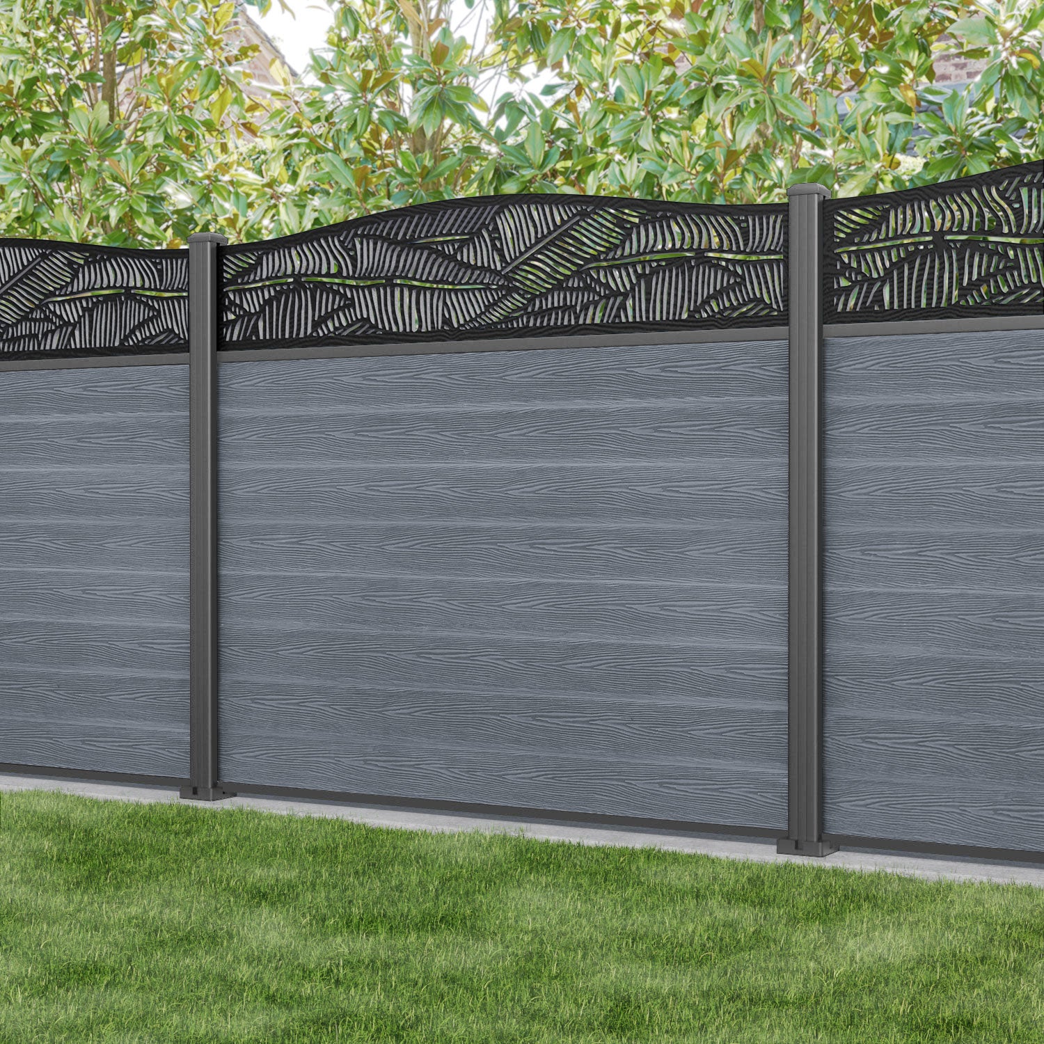 Classic Feather Curved Top Fence Panel - Anthracite - with our aluminium posts