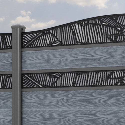 Classic Feather Curved Top Split Screen Fence Panel - Anthracite - with our aluminium posts
