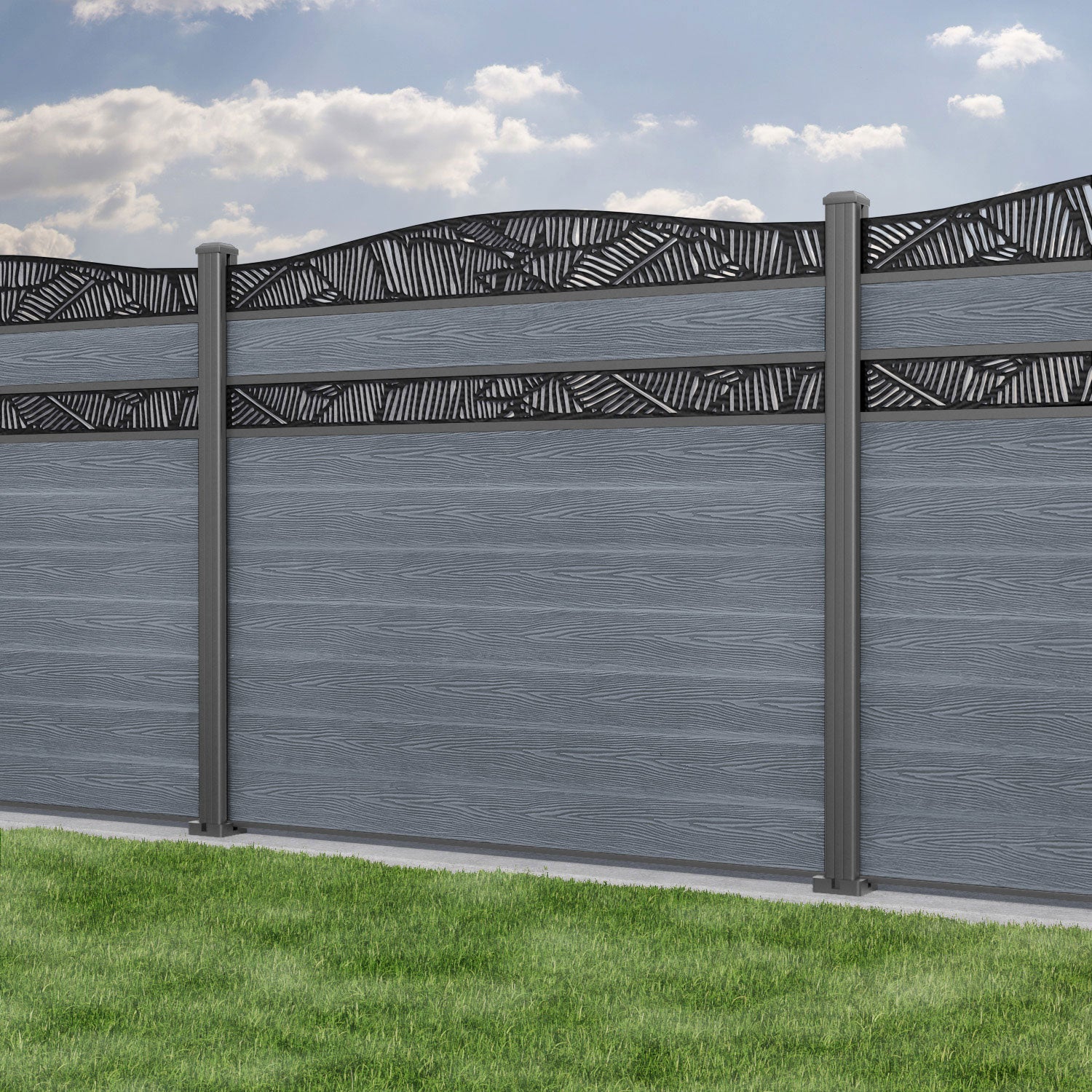Classic Feather Curved Top Split Screen Fence Panel - Anthracite - with our aluminium posts