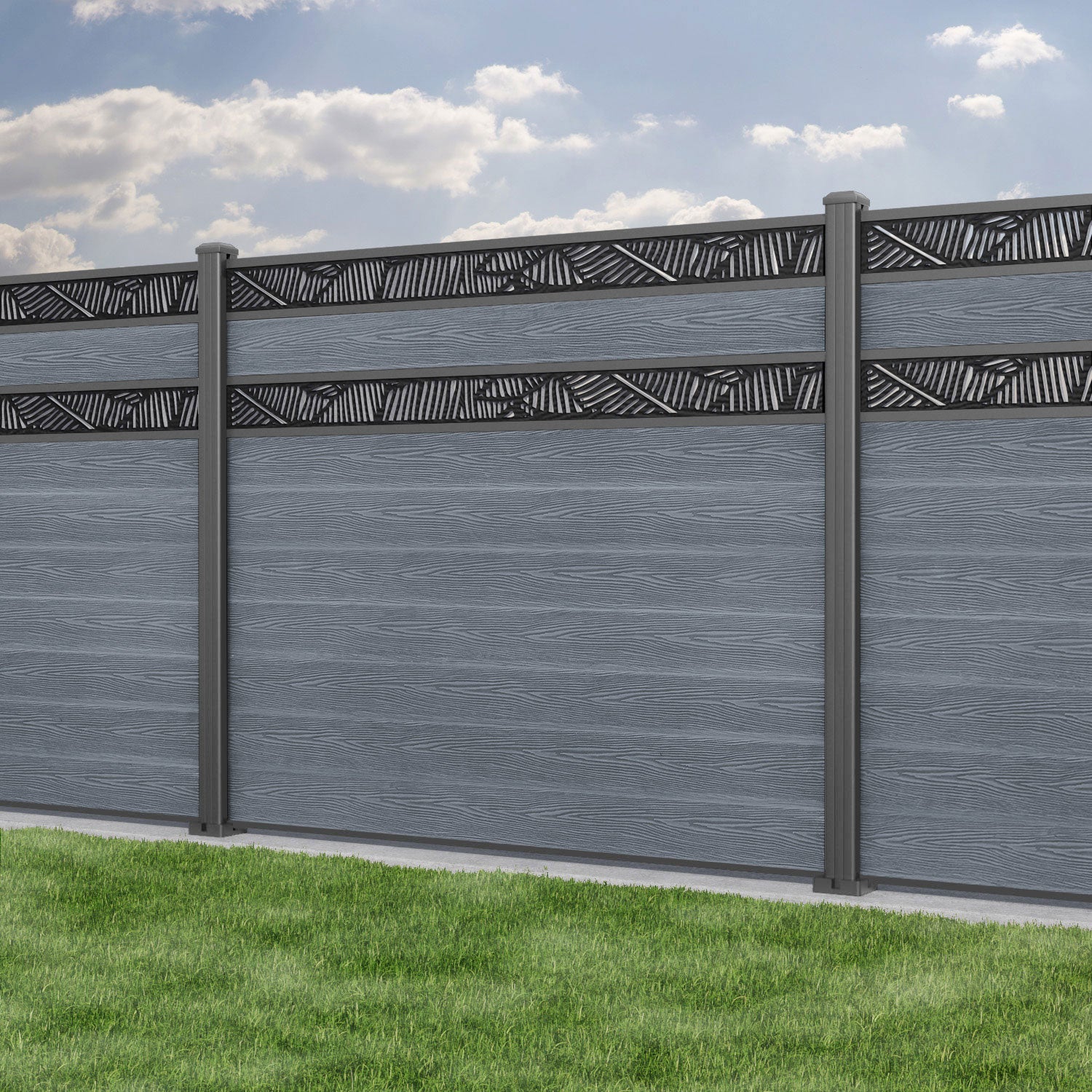 Classic Feather Split Screen Fence Panel - Anthracite - with our aluminium posts