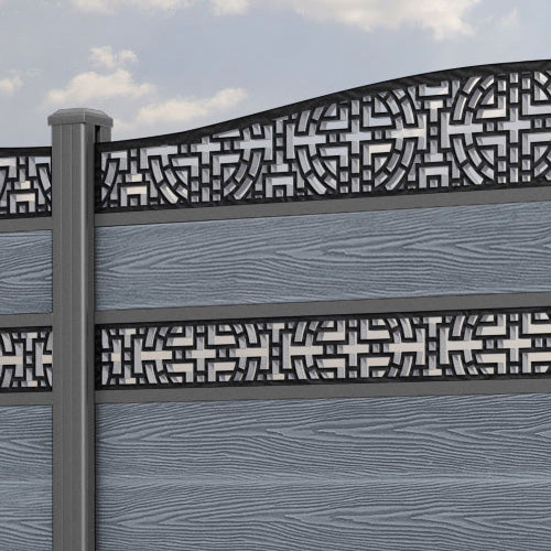 Classic Kumo Curved Top Split Screen Fence Panel - Anthracite - with our aluminium posts