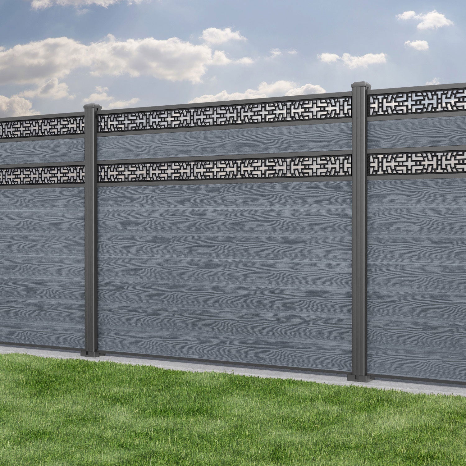 Classic Kumo Split Screen Fence Panel - Anthracite - with our aluminium posts
