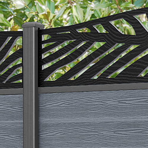 Classic Palm Curved Top Fence Panel - Anthracite - with our aluminium posts