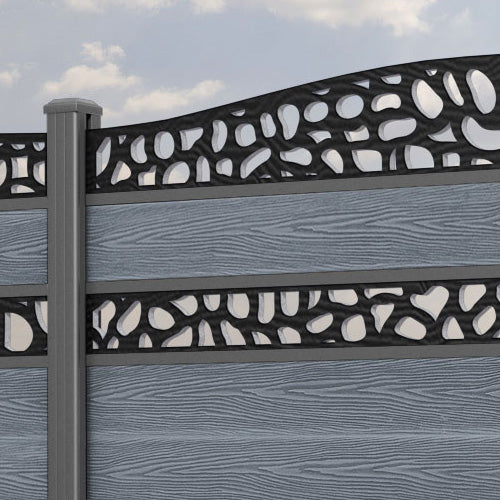 Classic Pebble Curved Top Split Screen Fence Panel - Anthracite - with our aluminium posts
