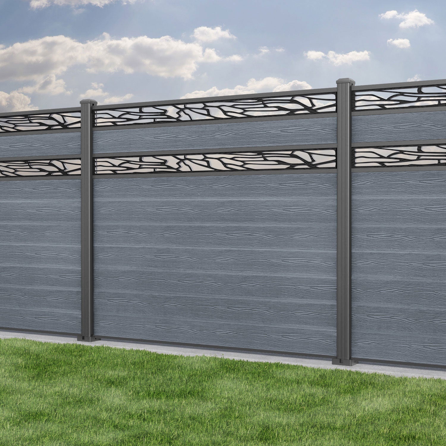 Classic Shatter Split Screen Fence Panel - Anthracite - with our aluminium posts
