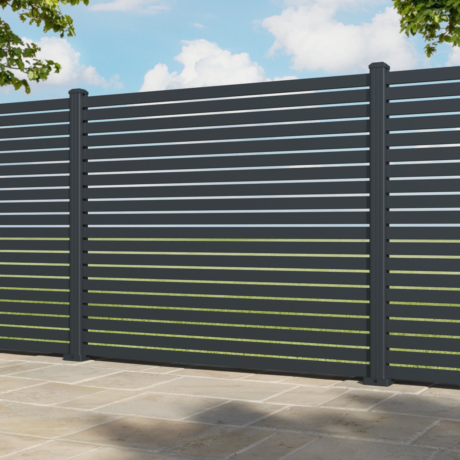 Aria Aluminium Fence Panel - Anthracite - with our aluminium posts