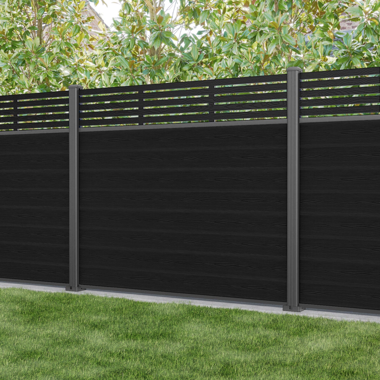 Classic Aspen Fence Panel - Black - with our aluminium posts