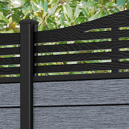 Fusion Aspen Curved Top Fence Panel - Anthracite - with our aluminium posts