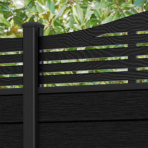 Fusion Aspen Curved Top Fence Panel - Black - with our aluminium posts