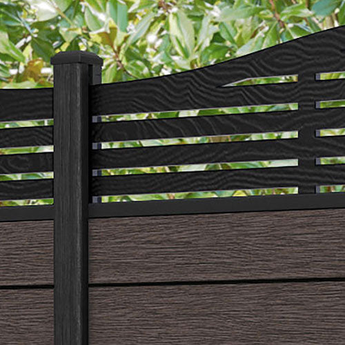 Fusion Aspen Curved Top Fence Panel - Mid Brown - with our composite posts